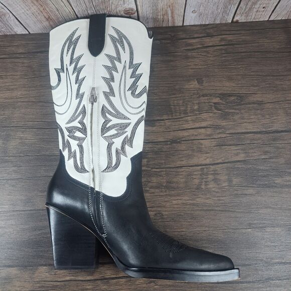 Dolce Vita Blanch Western Cowboy Boots Women's Sz 9.5 Black White 3"Heel (GUC) - Picture 6 of 11